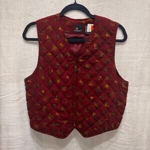 Vintage Lizsport burgundy floral vest size medium women's zipper front quilted